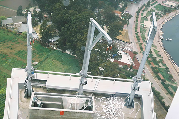 Davits are installed in the sockets on terrace floors or inner surfaces of the parapets. 
